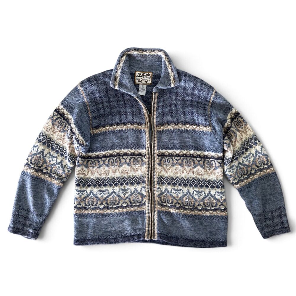 Vintage 90s Heirloom Collectibles Fair Isle Sweater Women's L Full Zip